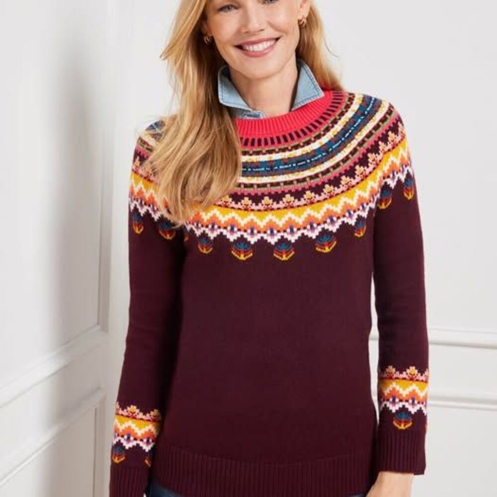 Talbots Petite Large cranberry Fair Isle Sweater